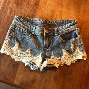 Almost Famous Distressed Lace Blue Jean Shorts